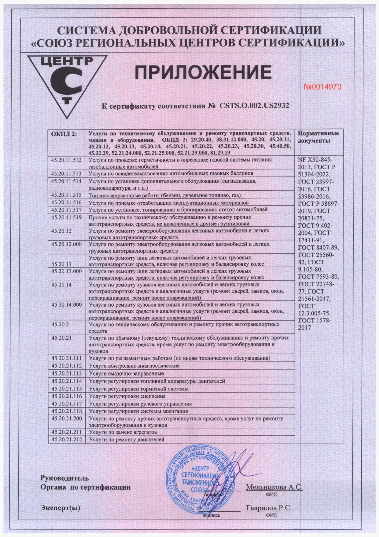 Сертификат CSTS — приложение 2