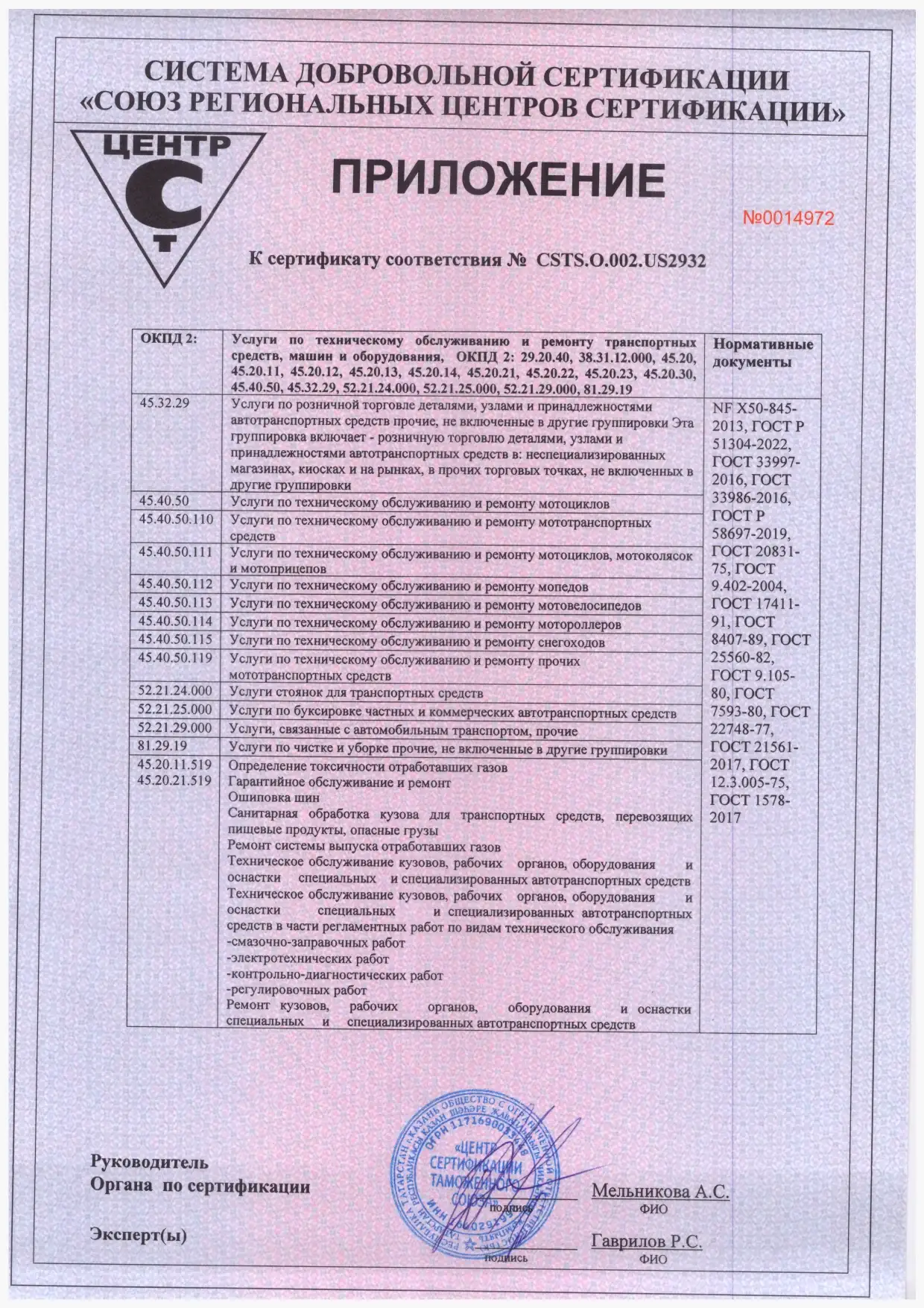 Сертификат CSTS — приложение 4